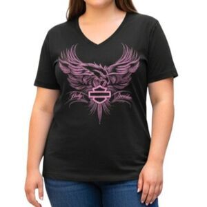 HARLEY-DAVIDSON Women's V-neck Pink Eagle Black Tee, NWOT! Size 2X